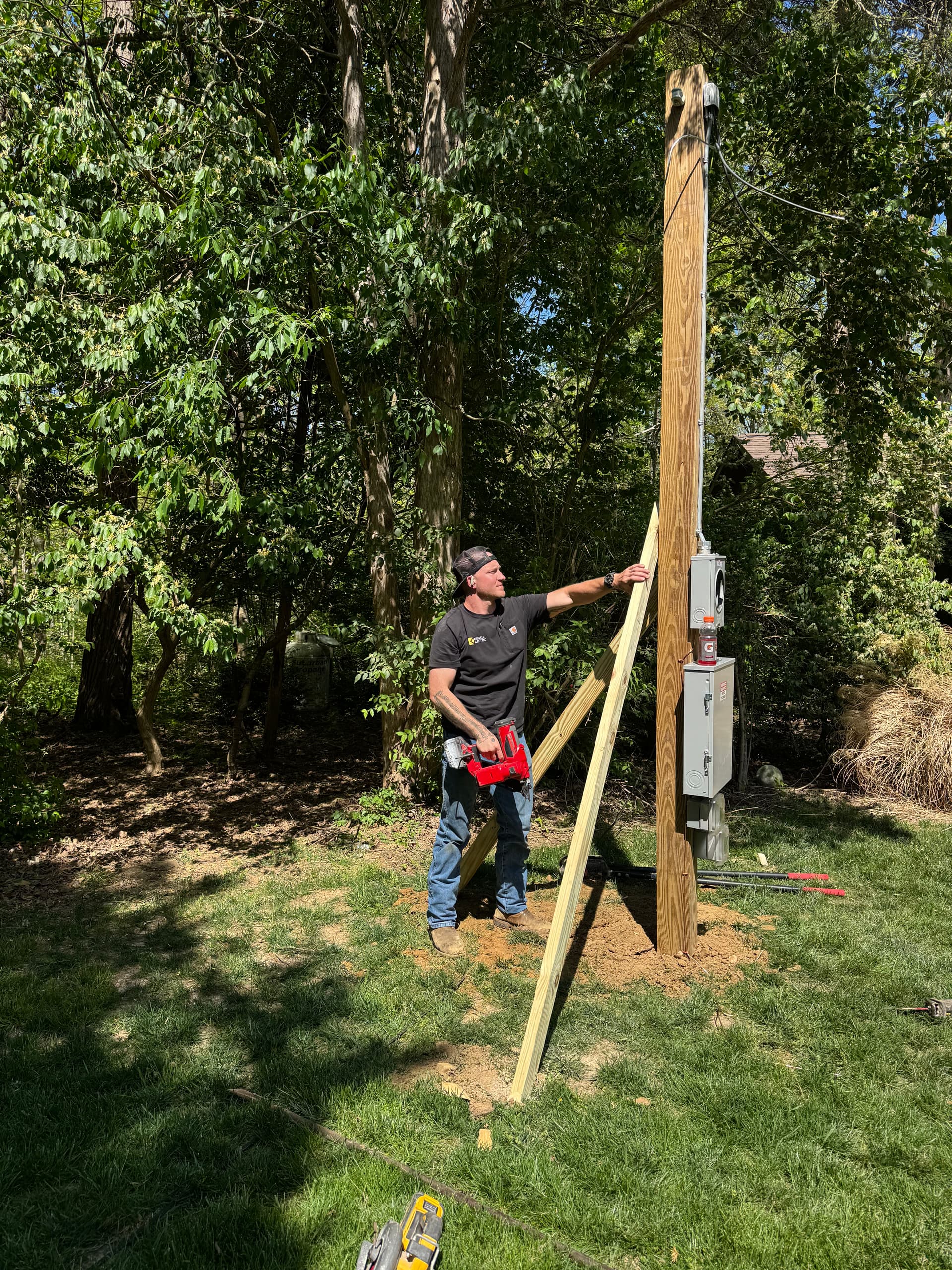 Gallery photos for Storm-damaged electrical system fire leads to temporary power pole install: Image #2