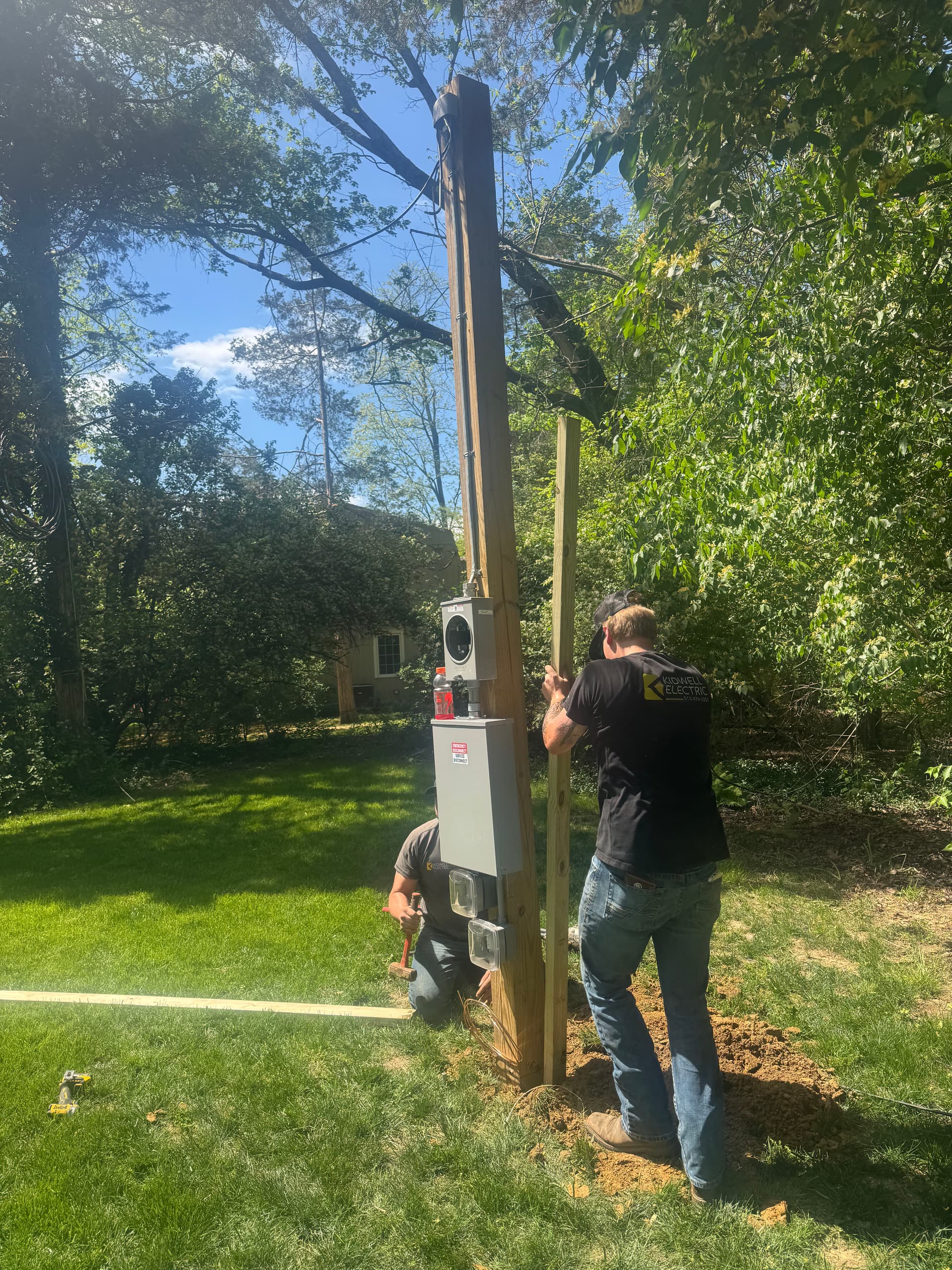Gallery photos for Storm-damaged electrical system fire leads to temporary power pole install: Image #1